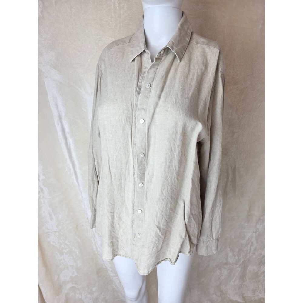Tommy Bahama Linen Blend Long Sleeve Button Up Shirt Women M Beige Casual
